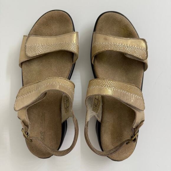 SAS Nudu Slide Double Strap Sandals Gold Sz 9 Casual Comfort - Picture 2 of 8